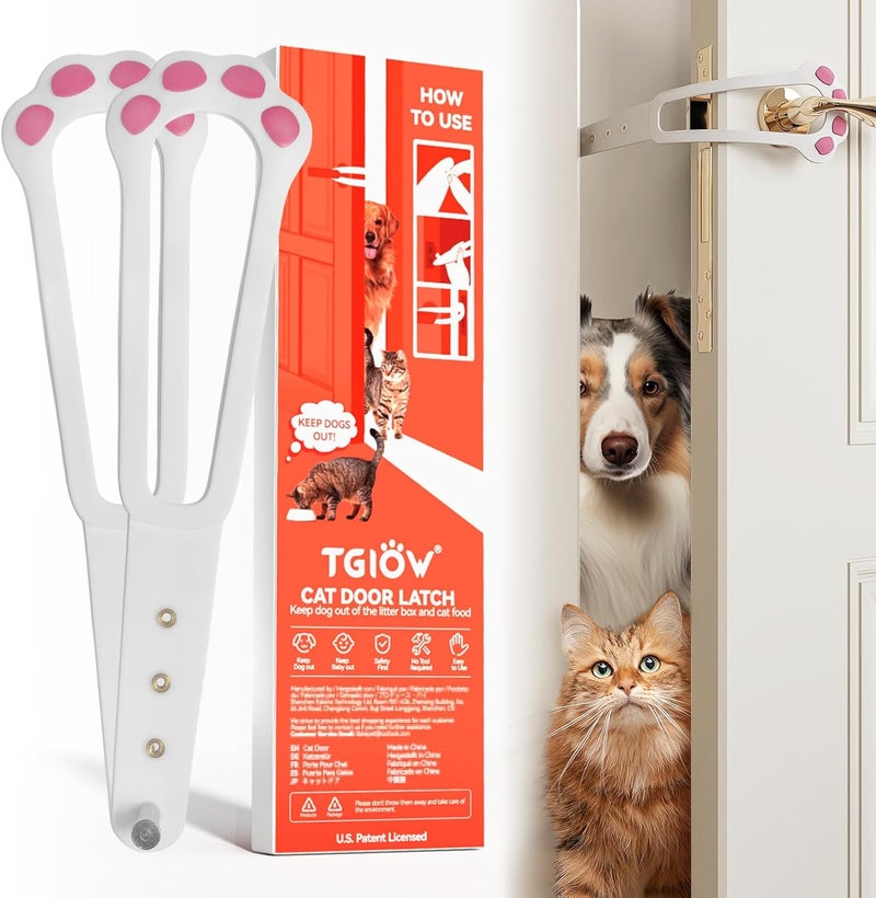 TGIOW Cat Door Latch, 2 Pcs Cat Door Stopper Pet Door Latch to Keep Dog Out of Litter Box and Food, Door Prop for Cat with 4 Adjustable Size Strap 2.2-5" Wide, No Measuring, Easy to Install, White - Image 1
